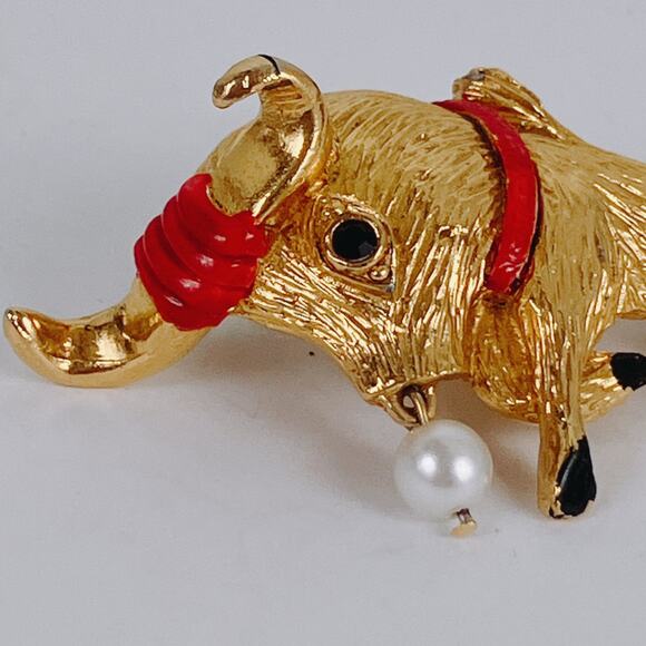 VTG 1960s Gold Tone Enamel Bull Brooch Mid Century Figural Whimsical Collectible - Picture 4 of 13